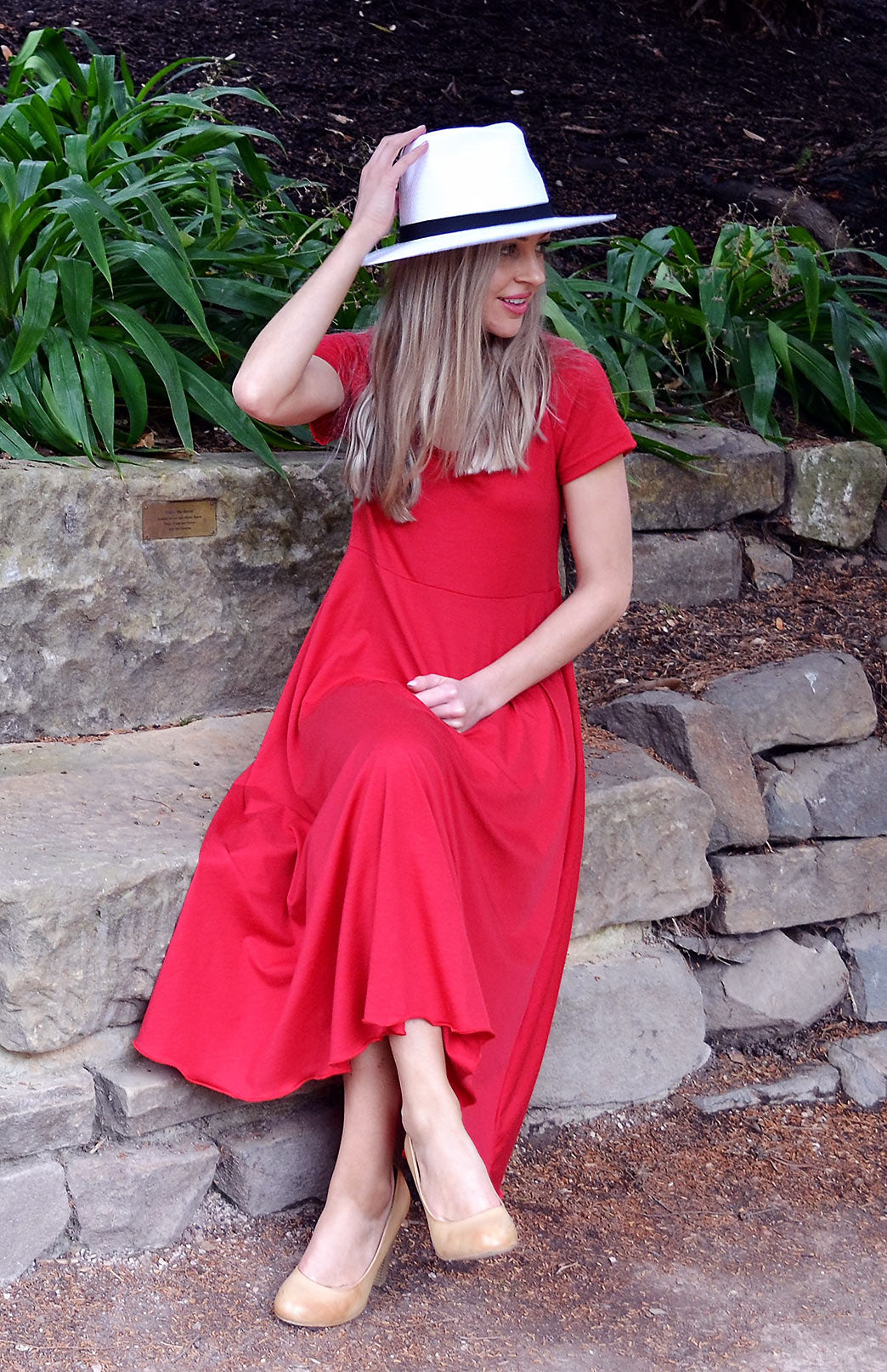 Flame Red Women's Merino Wool Short Sleeve Dress