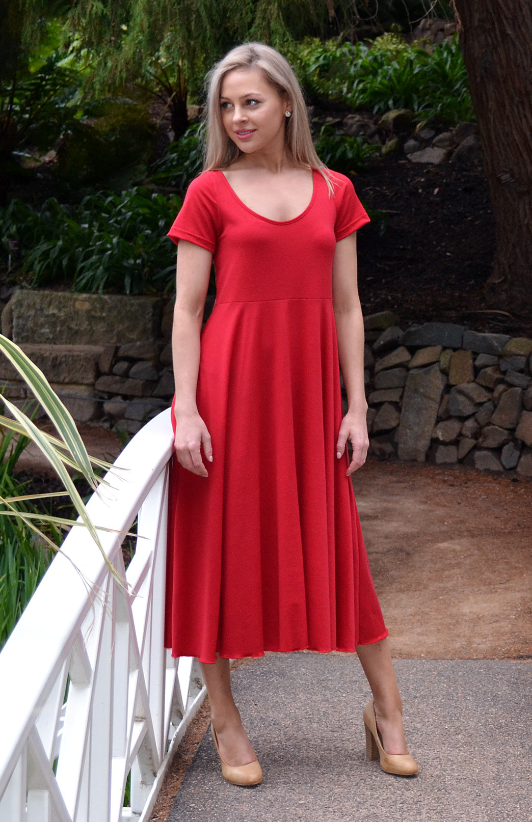 Flame Red Women's Merino Wool Short Sleeve Dress