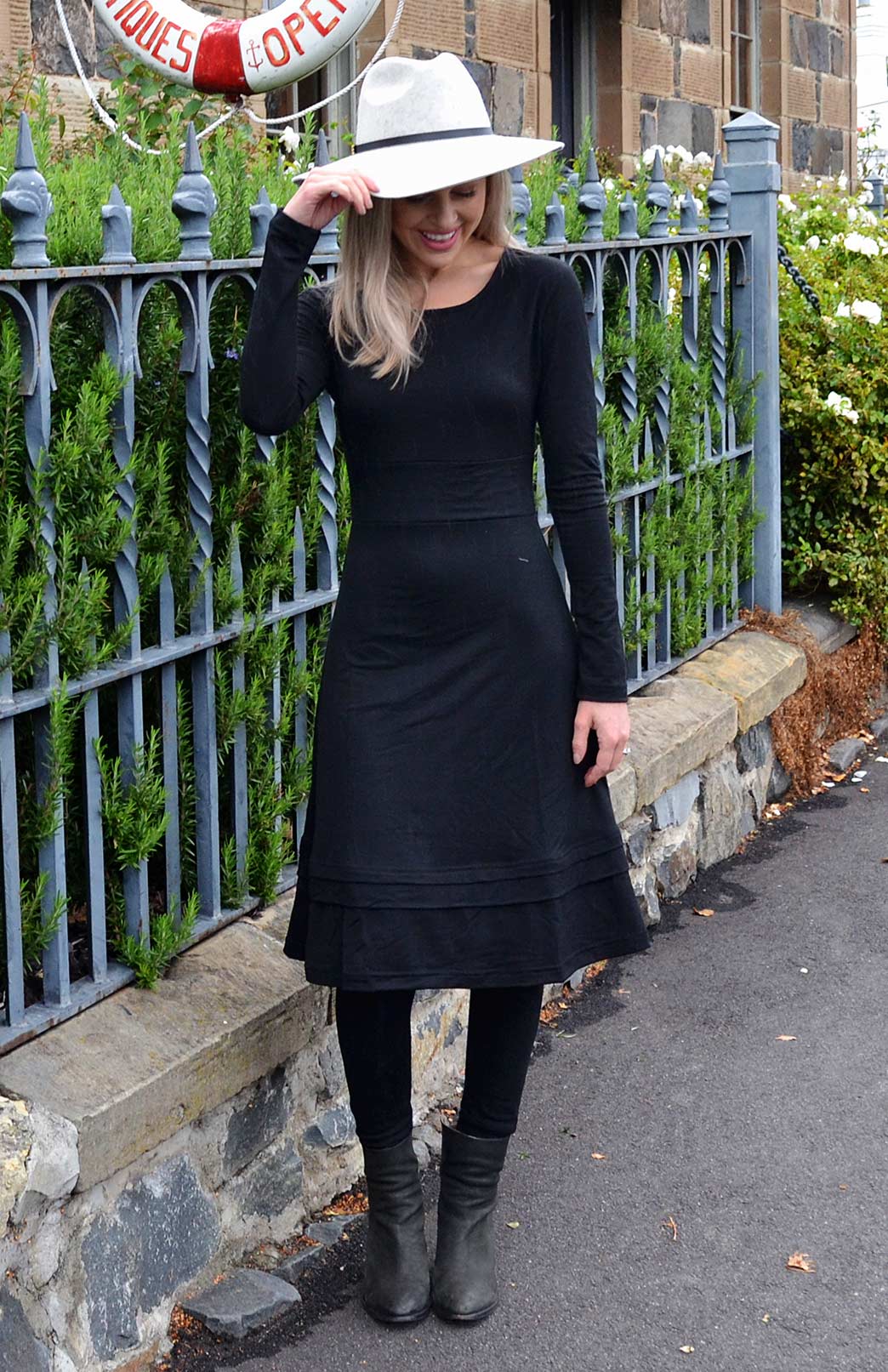 Black Women's Merino Wool Long Sleeve Fitted Dress

