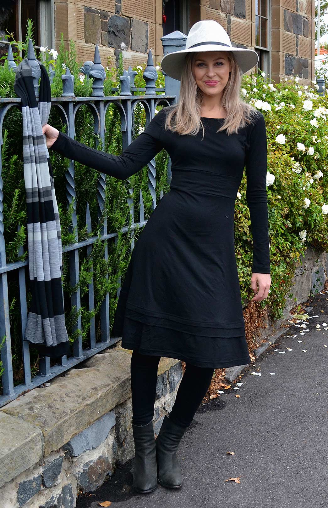 Black Women's Merino Wool Long Sleeve Fitted Dress

