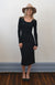 Black Women&#39;s Merino Wool Midi Length Dress with Long Sleeves
