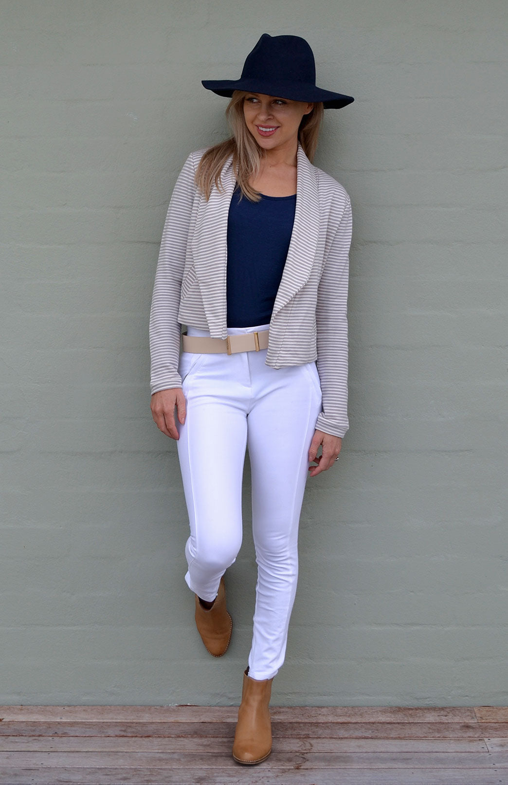 Stone Ivory Stripe Women&#39;s Lapel Jacket
