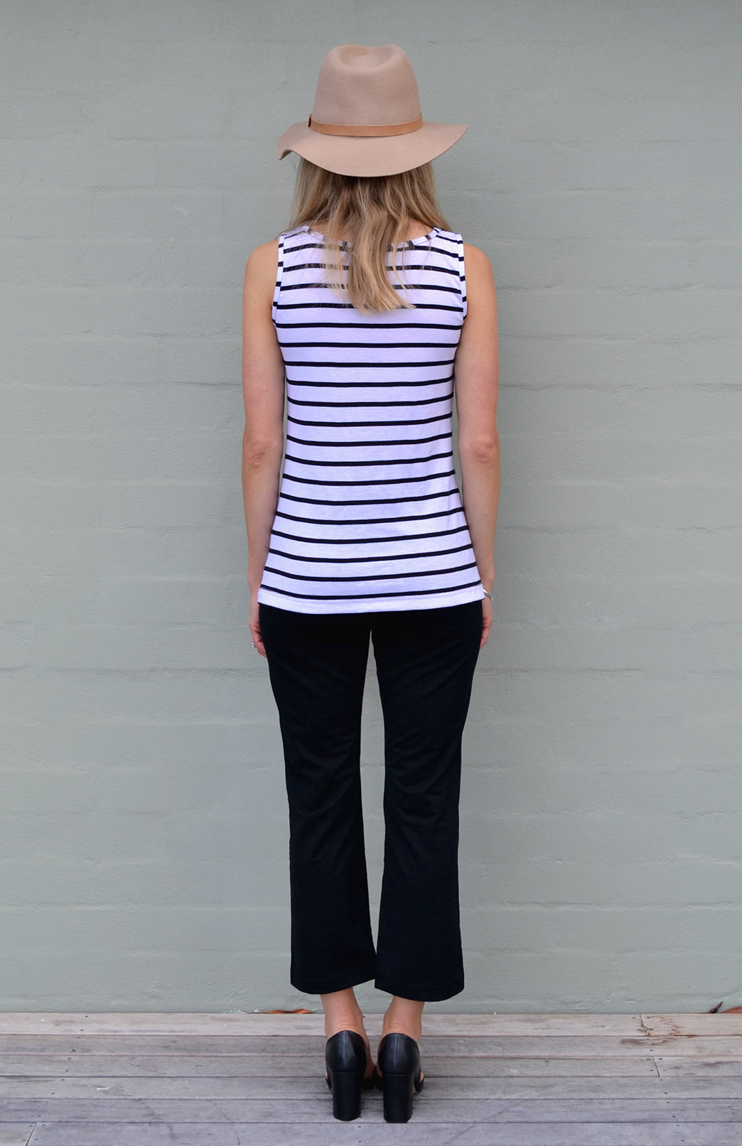 White & Black French Stripe Women's Merino Wool Sleeveless Capri Top