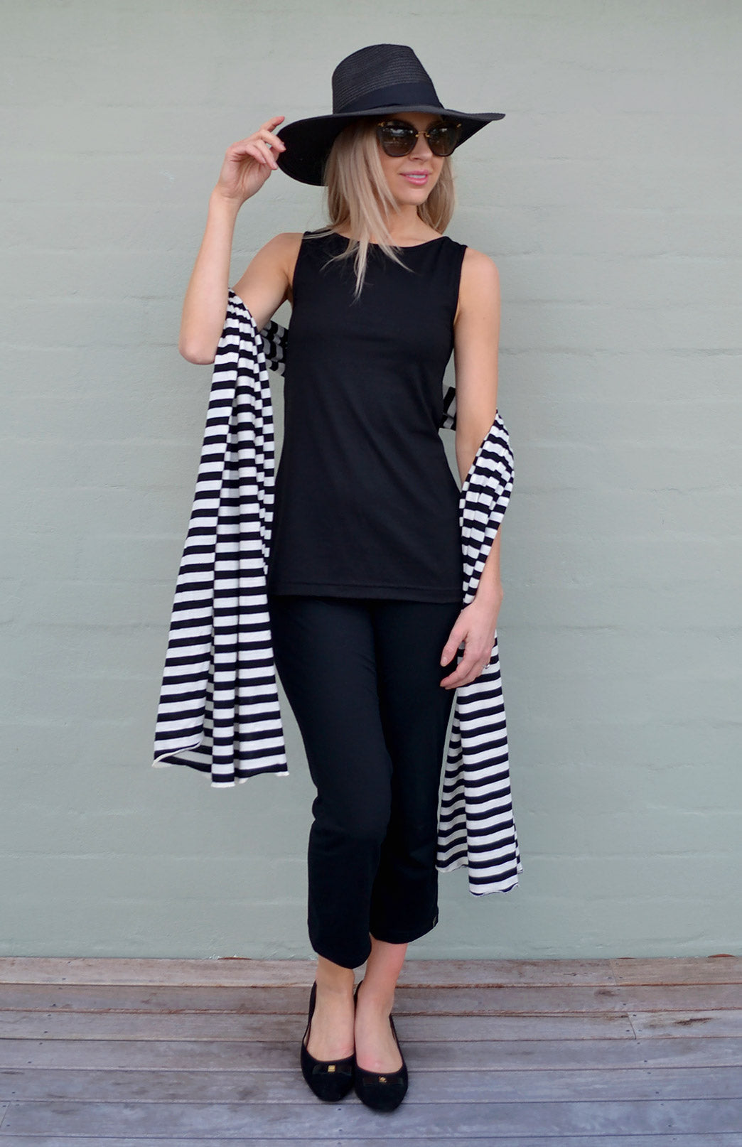 Black Women's Merino Wool Sleeveless Capri Top