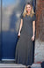 Black Pinstripe Women&#39;s Merino Wool Rib Maxi Dress with Side Split
