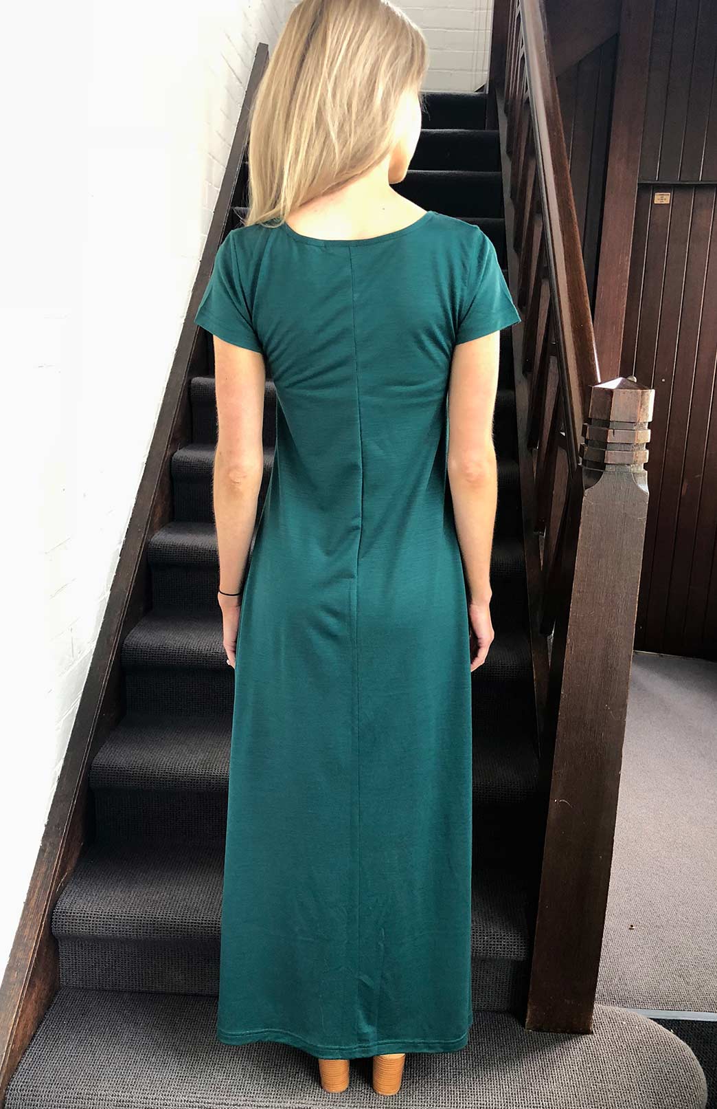 Emerald Green Women&#39;s Merino Wool Maxi Dress with Side Split
