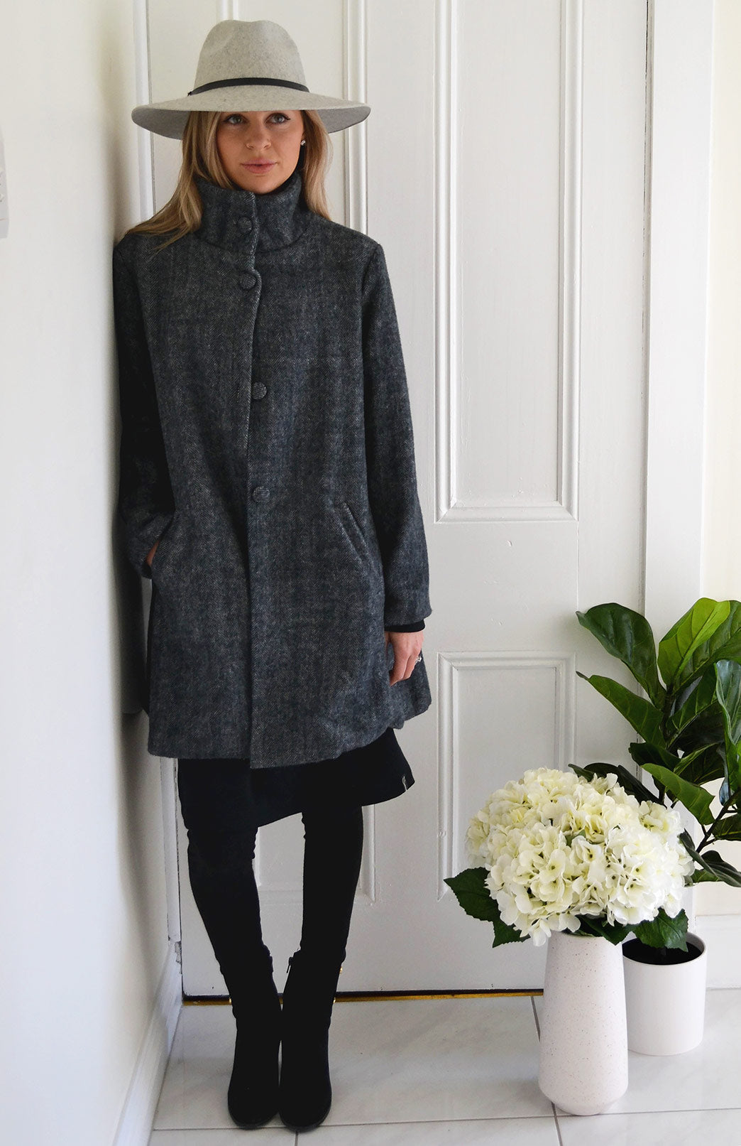 Graphite Herringbone Women's Merino Wool Winter Coat Waverley Woollen Mills