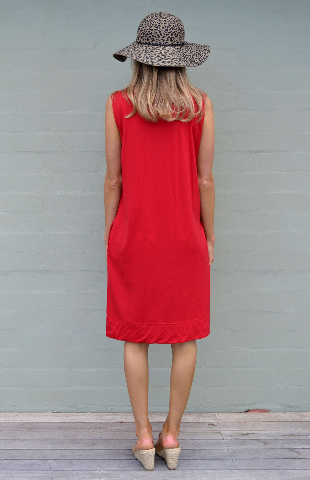 Flame Red Women's Merino Wool Sleeveless Shift Dress