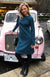Storm Teal Women&#39;s Merino Wool Straight Dress with Long Sleeves

