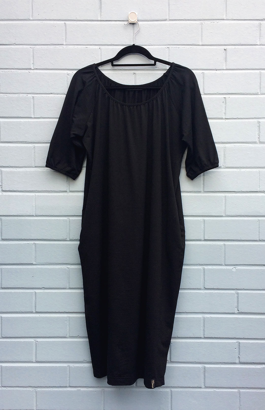 Black Women's Merino Wool Loose Fit Dress with Tie