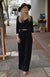 Black Women&#39;s Merino Wool 3/4 Sleeve Jumpsuit
