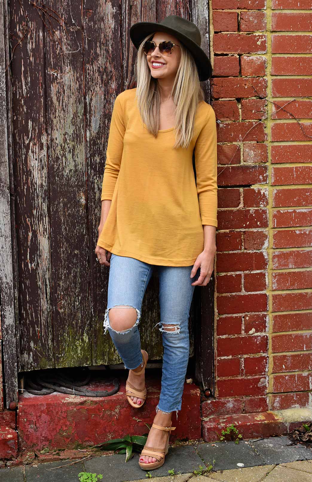 Mustard Yellow Women's Merino Wool Swing Top