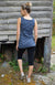 Lapis Stripe Women&#39;s Lightweight Merino Wool Knee Length Leggings with High Waist
