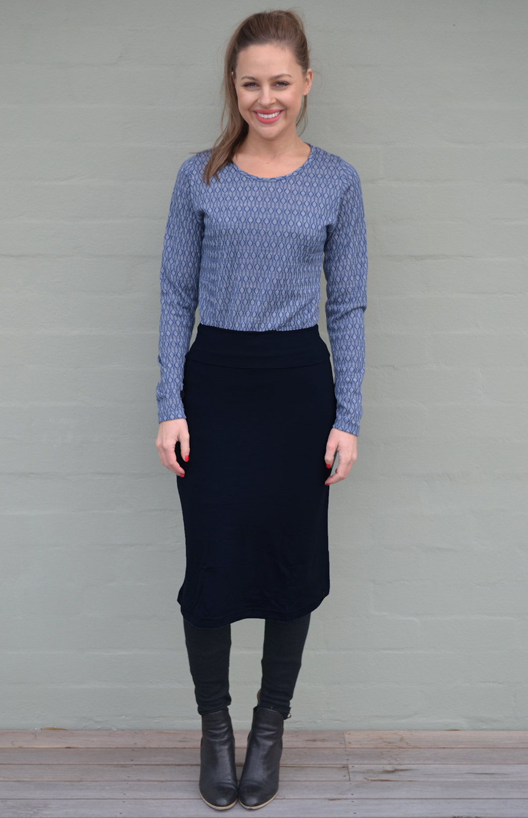 Black Women's Merino Wool A-Line Skirt