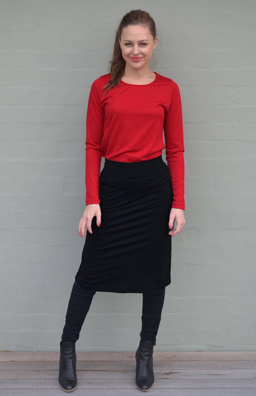 Black Women's Merino Wool A-Line Skirt