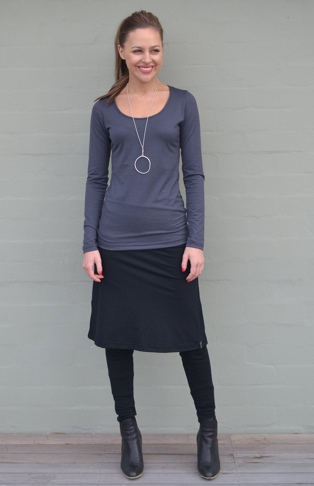 Black Women's Merino Wool A-Line Skirt