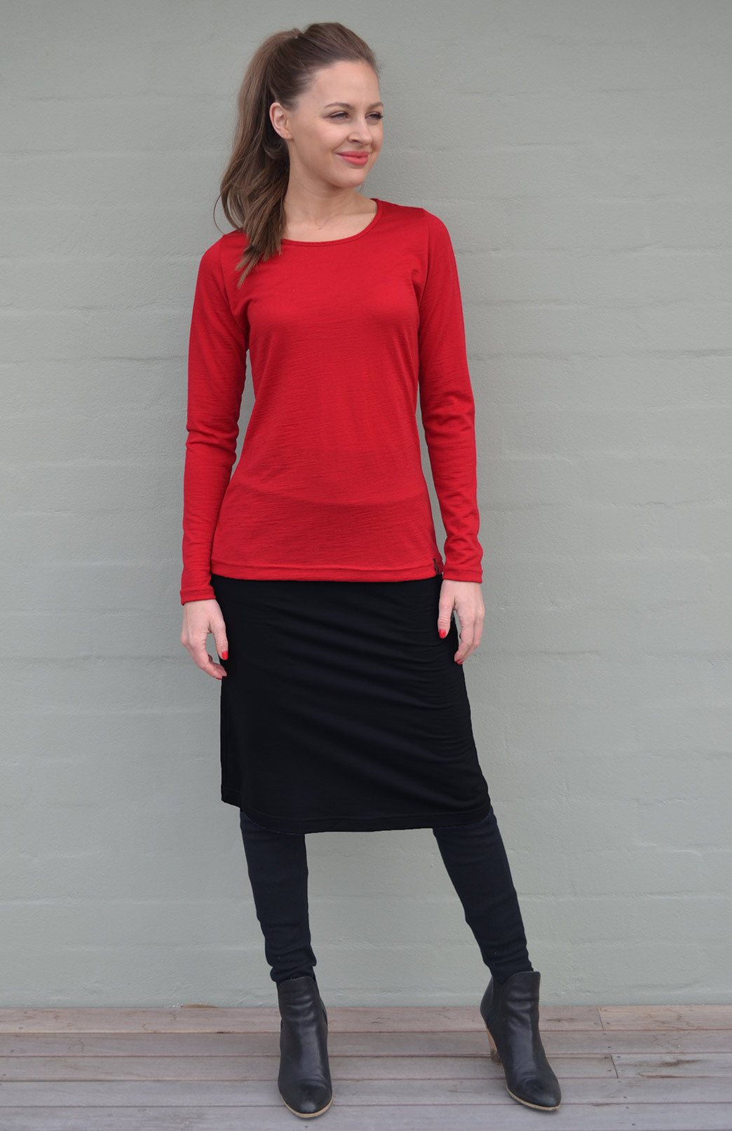 Black Women's Merino Wool A-Line Skirt with front pockets