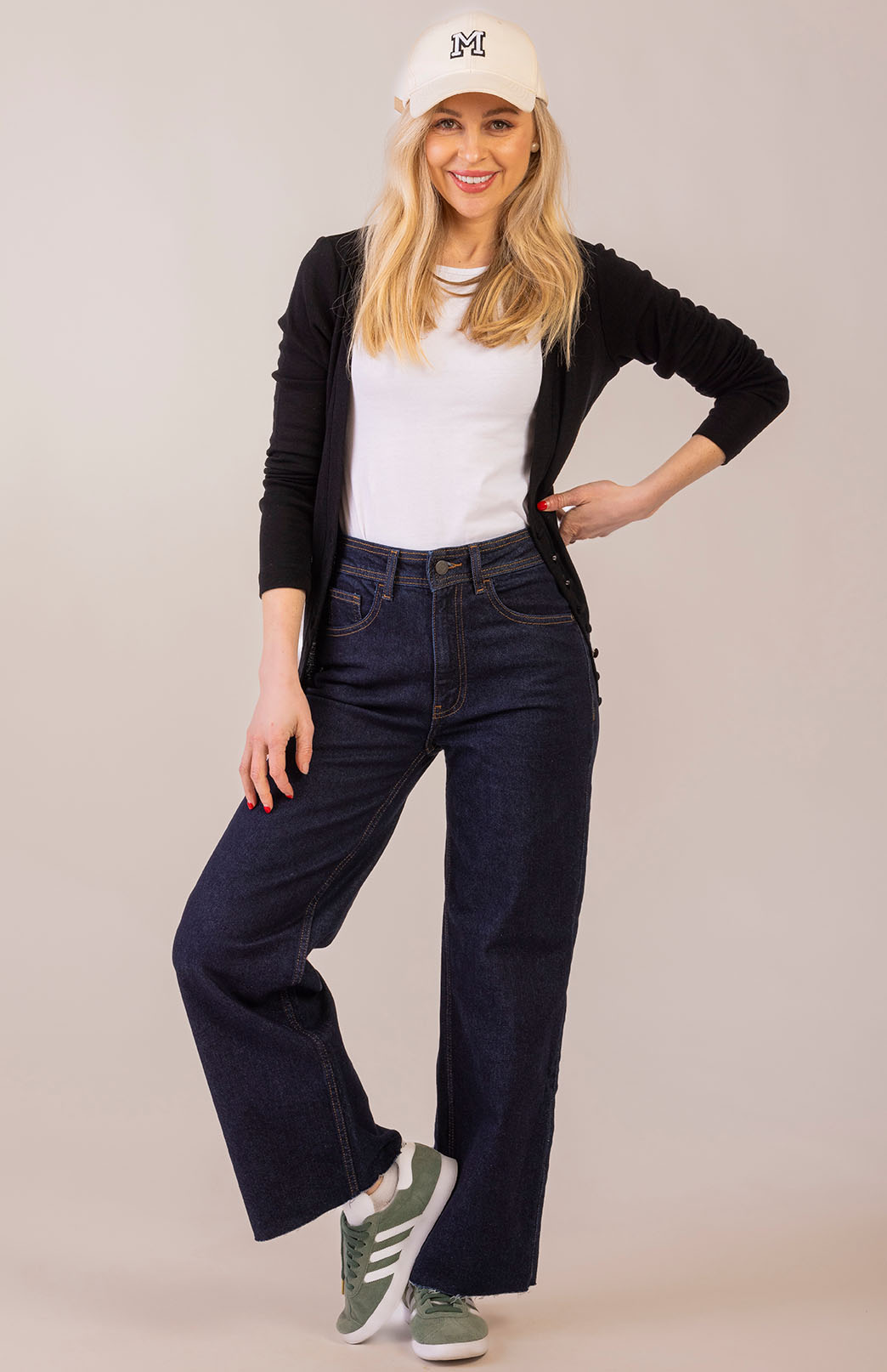 Black Women's Merino Wool Long Sleeve Button Cardigan
