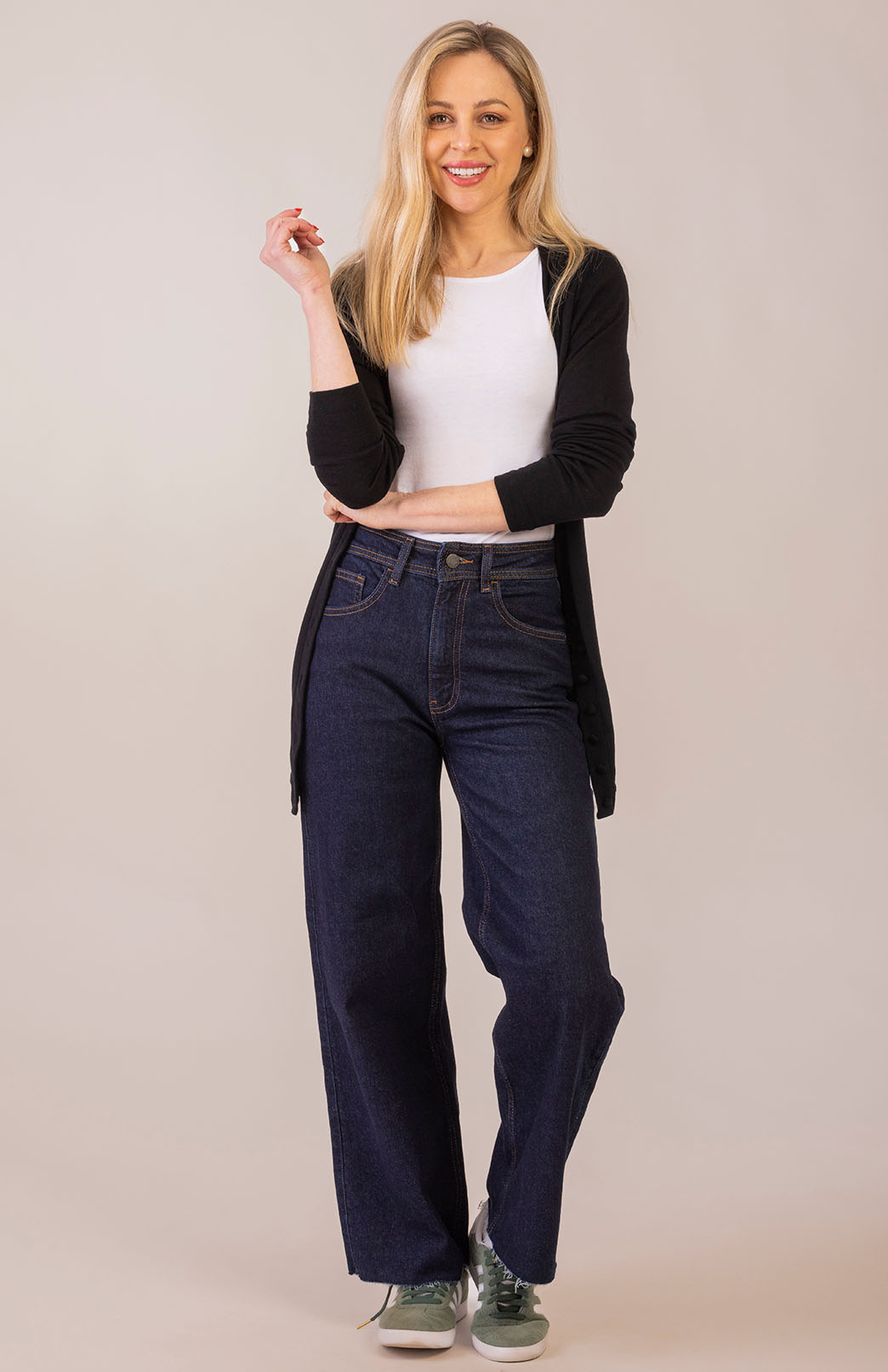 Black Women's Merino Wool Long Sleeve Button Cardigan
