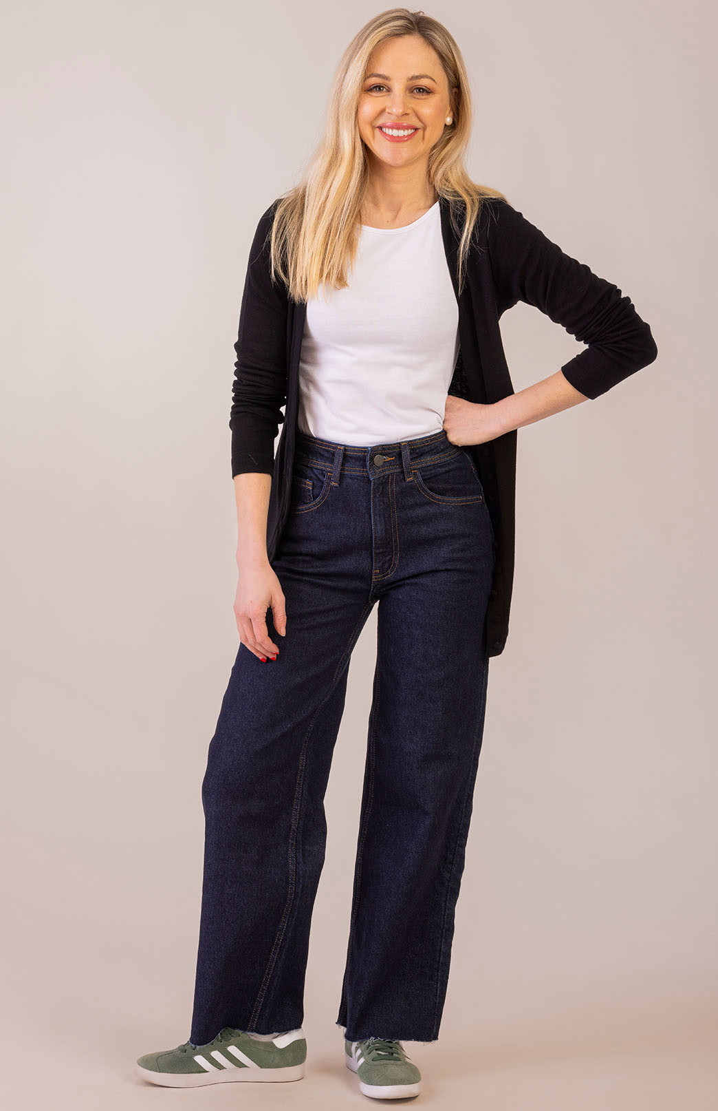 Black Women's Merino Wool Long Sleeve Button Cardigan

