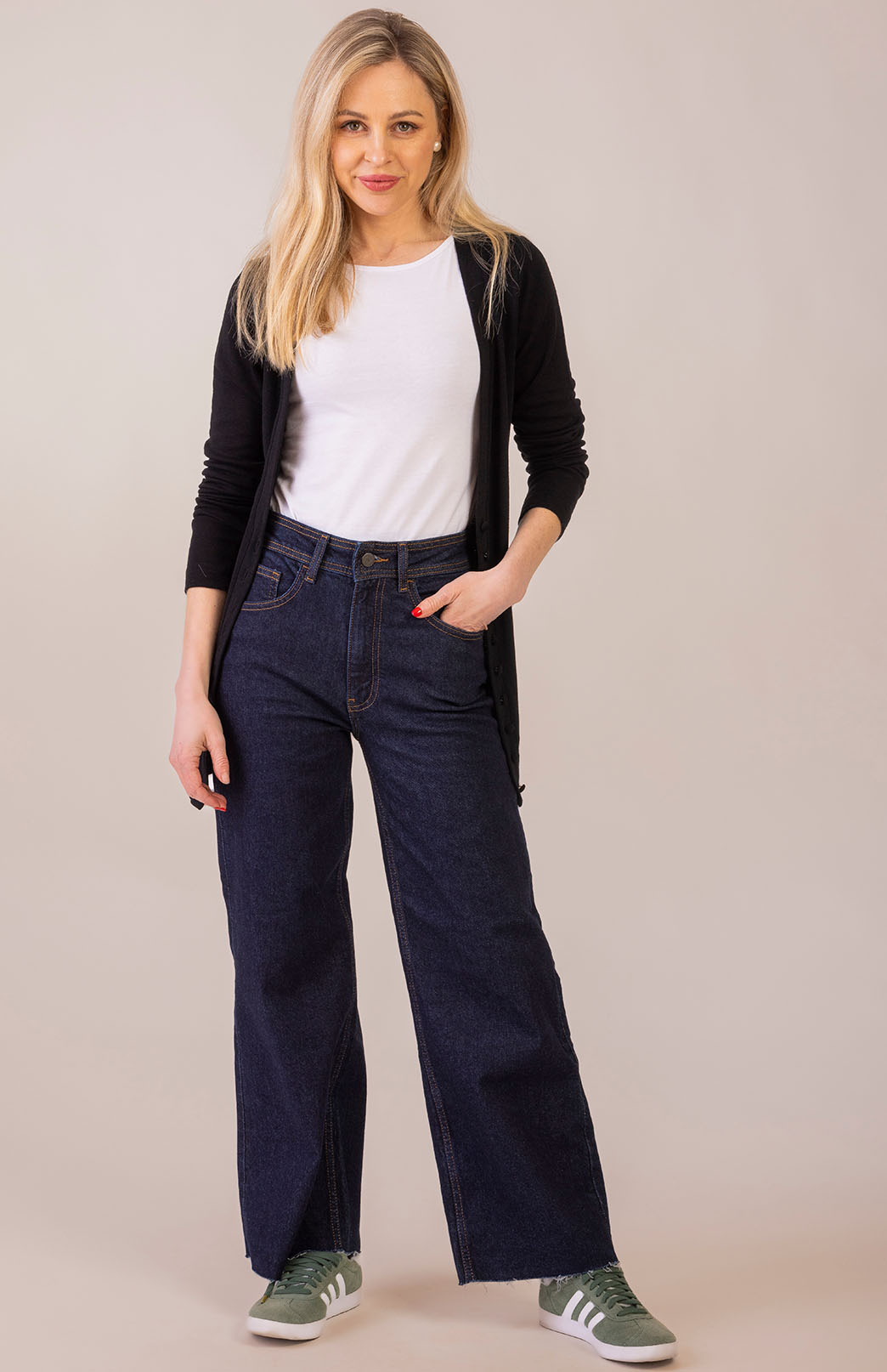 Black Women's Merino Wool Long Sleeve Button Cardigan