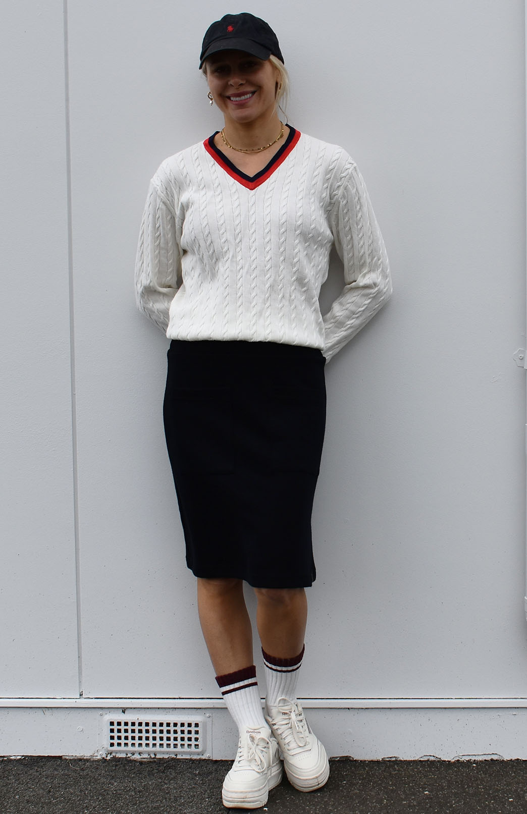 Black Women's Merino Wool A-Line Skirt with front pockets