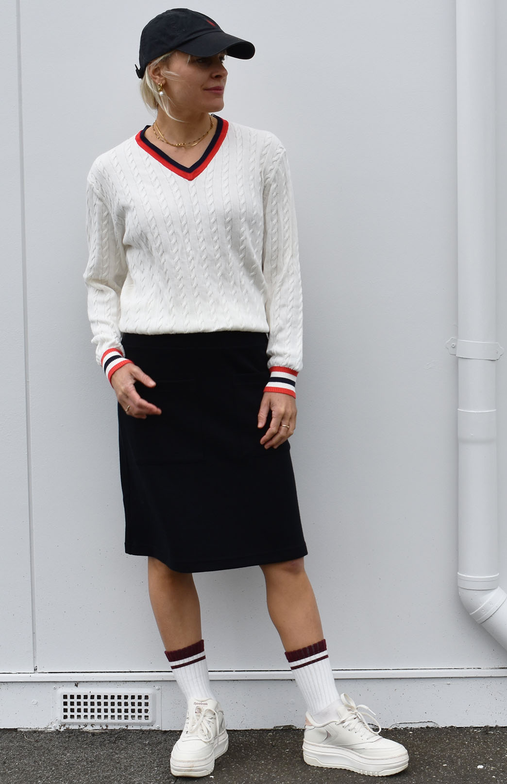 Black Women's Merino Wool A-Line Skirt with front pockets