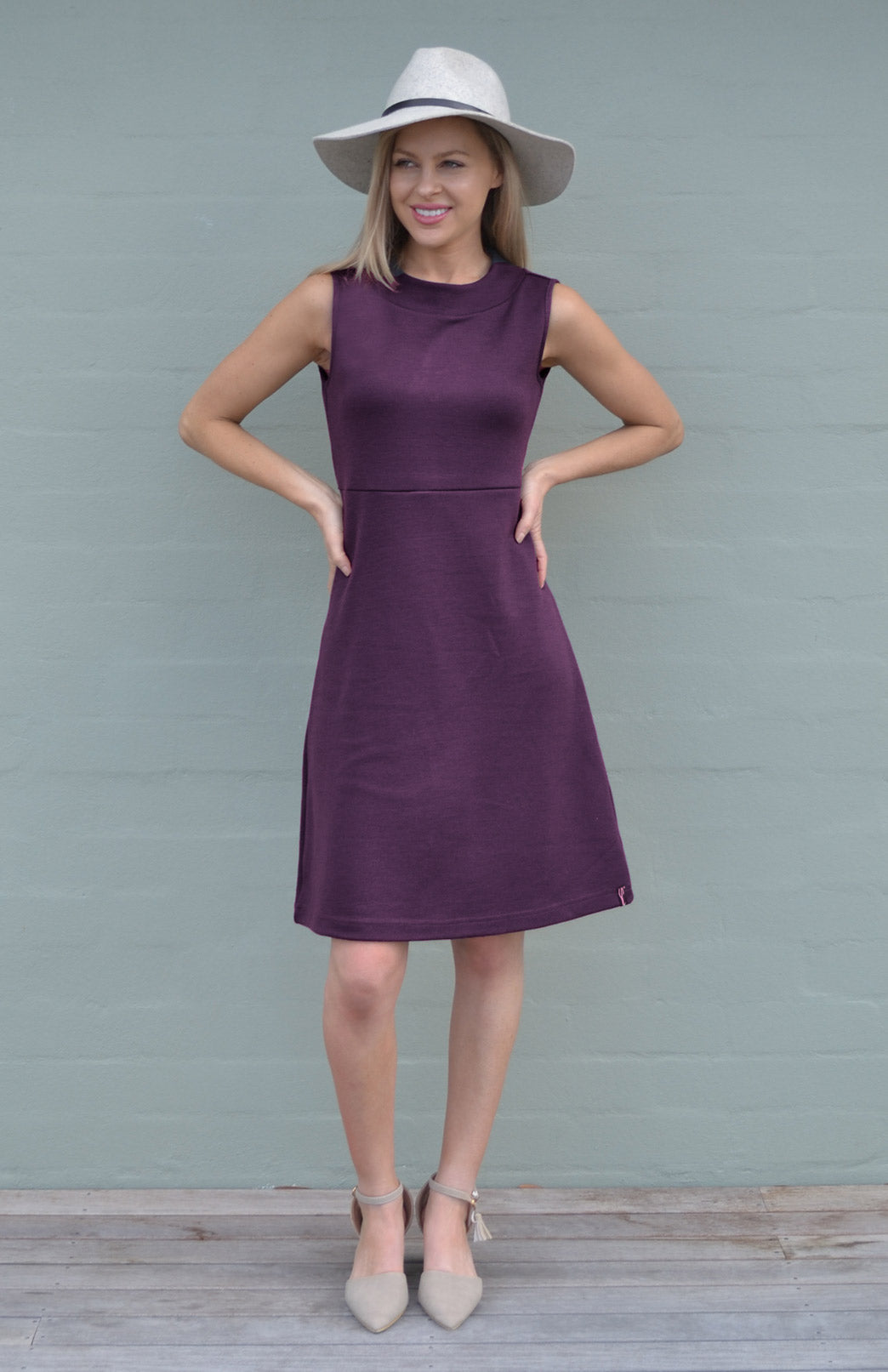 Aubergine Purple Women's Merino Wool Sleeveless Straight Dress
