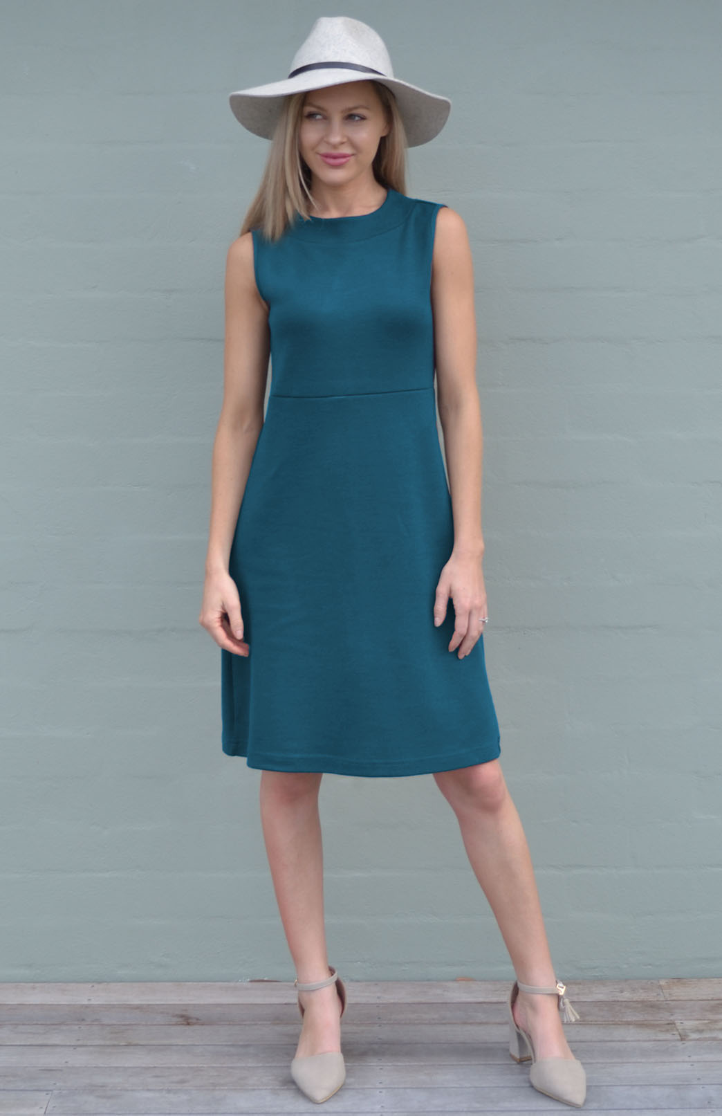Storm Teal Women's Merino Wool Sleeveless Straight Dress