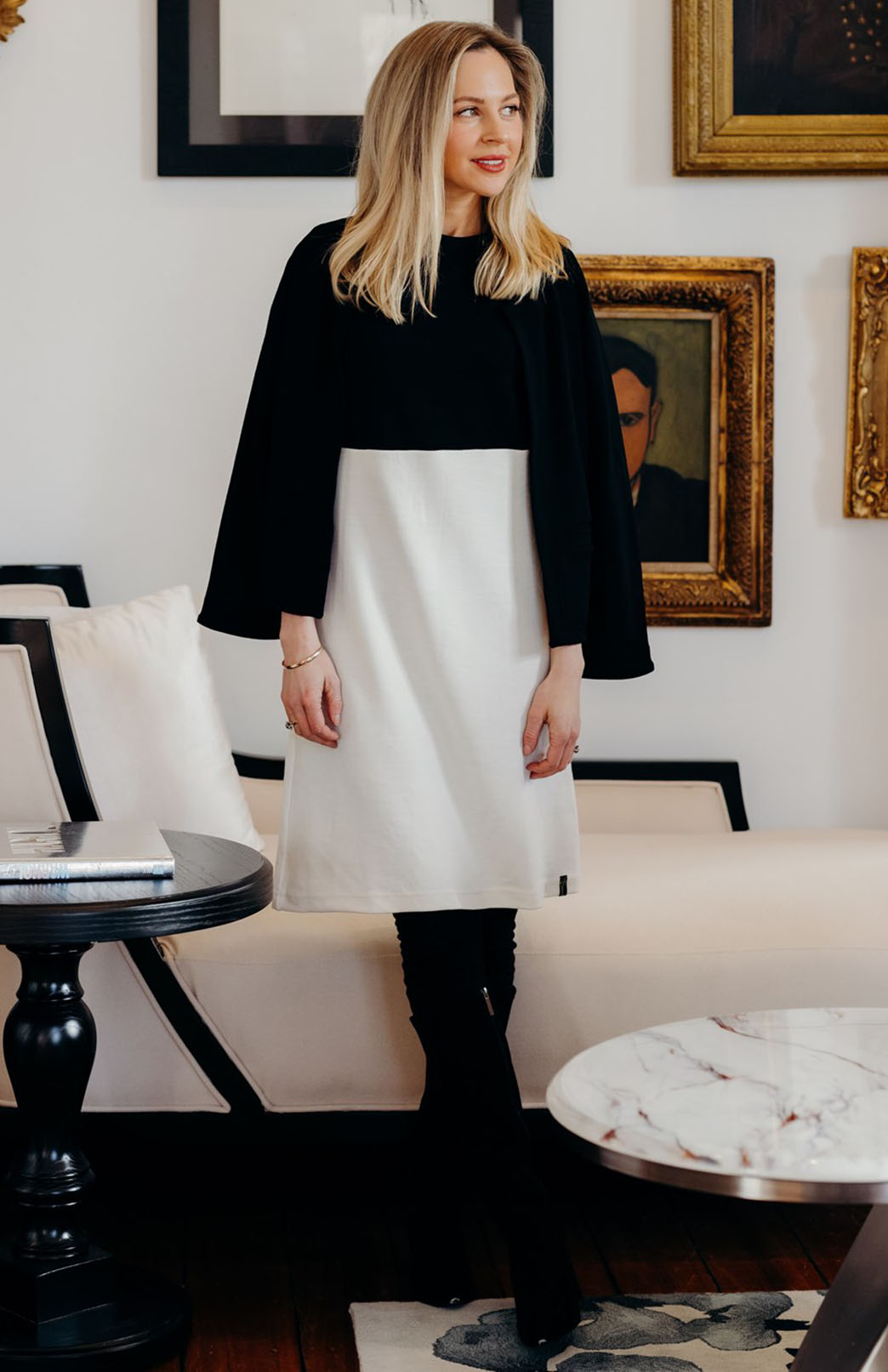 Black & Ivory Women's Merino Wool Sleeveless Straight Dress