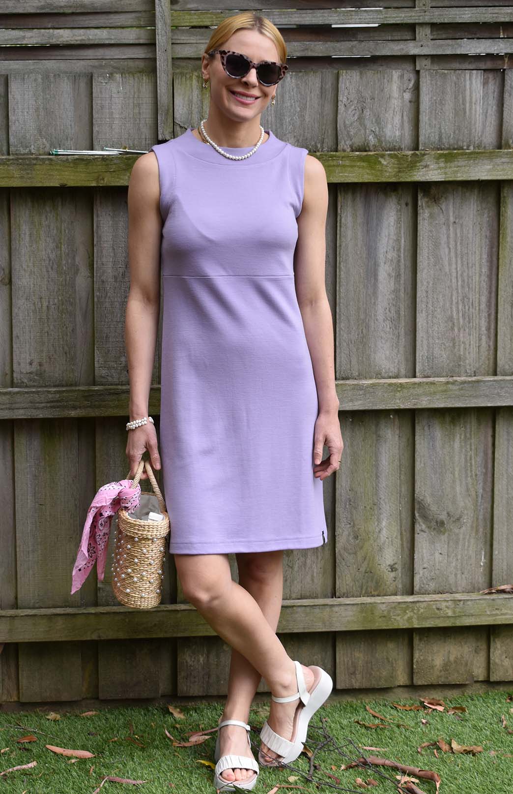 Soft Violet Purple Women's Merino Wool Sleeveless Straight Dress