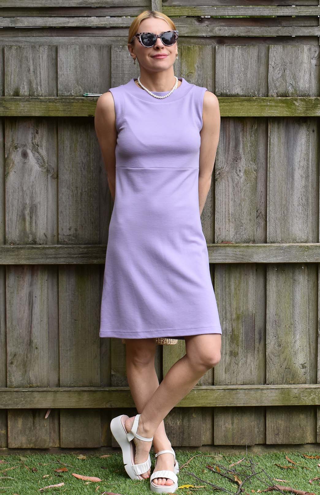 Soft Violet Purple Women's Merino Wool Sleeveless Straight Dress