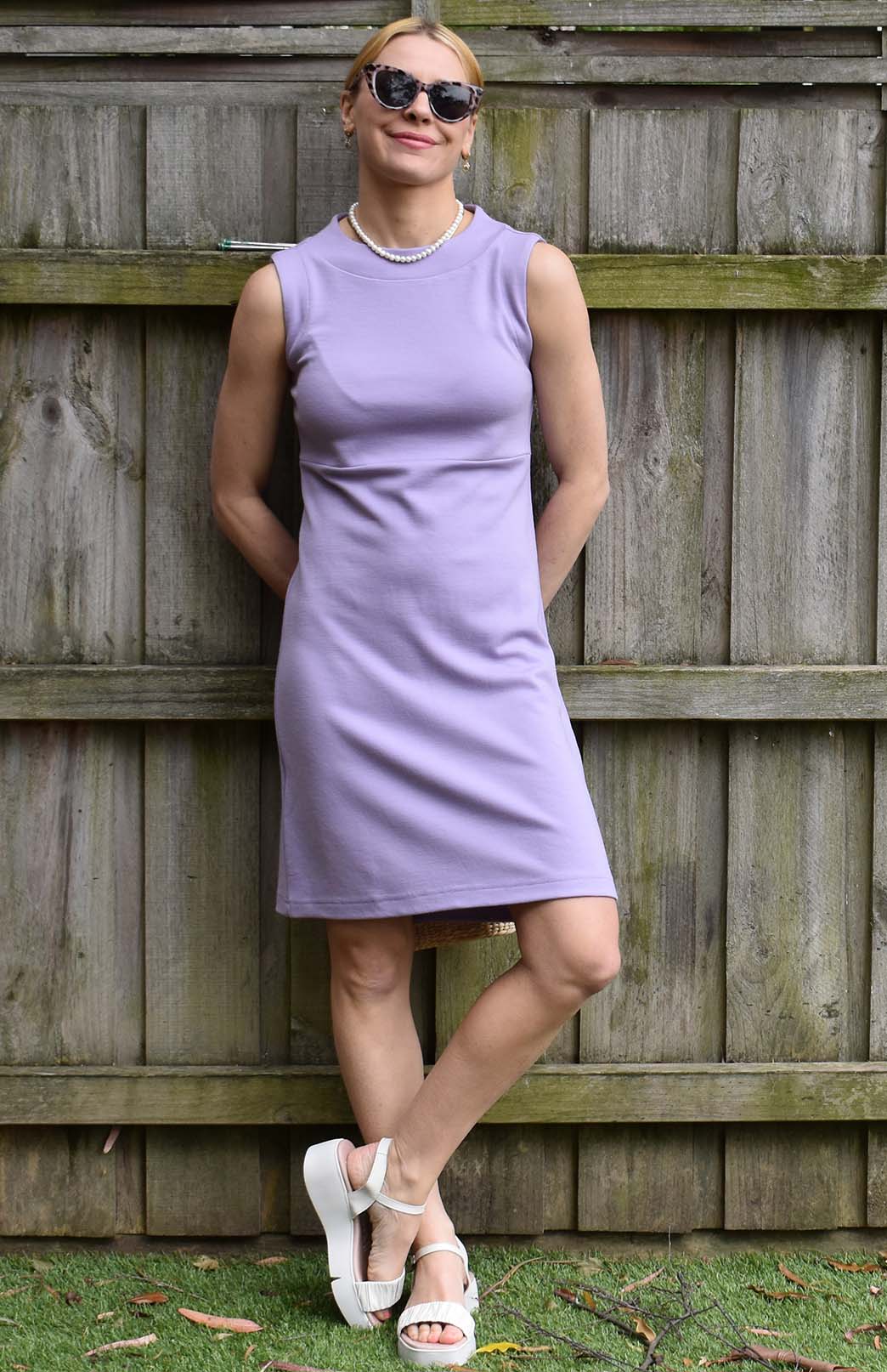 Soft Violet Purple Women's Merino Wool Sleeveless Straight Dress