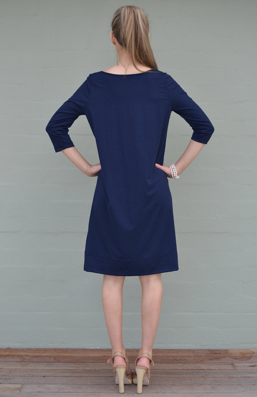 French Navy Blue Women's Merino Wool Shift Dress