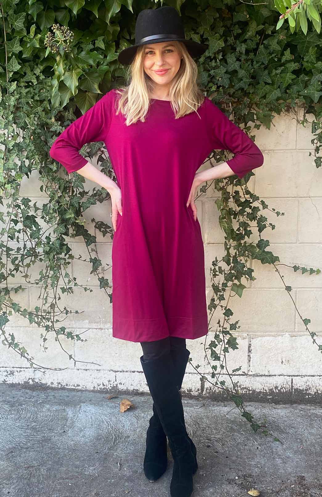 Magenta Women's Merino Wool Shift Dress