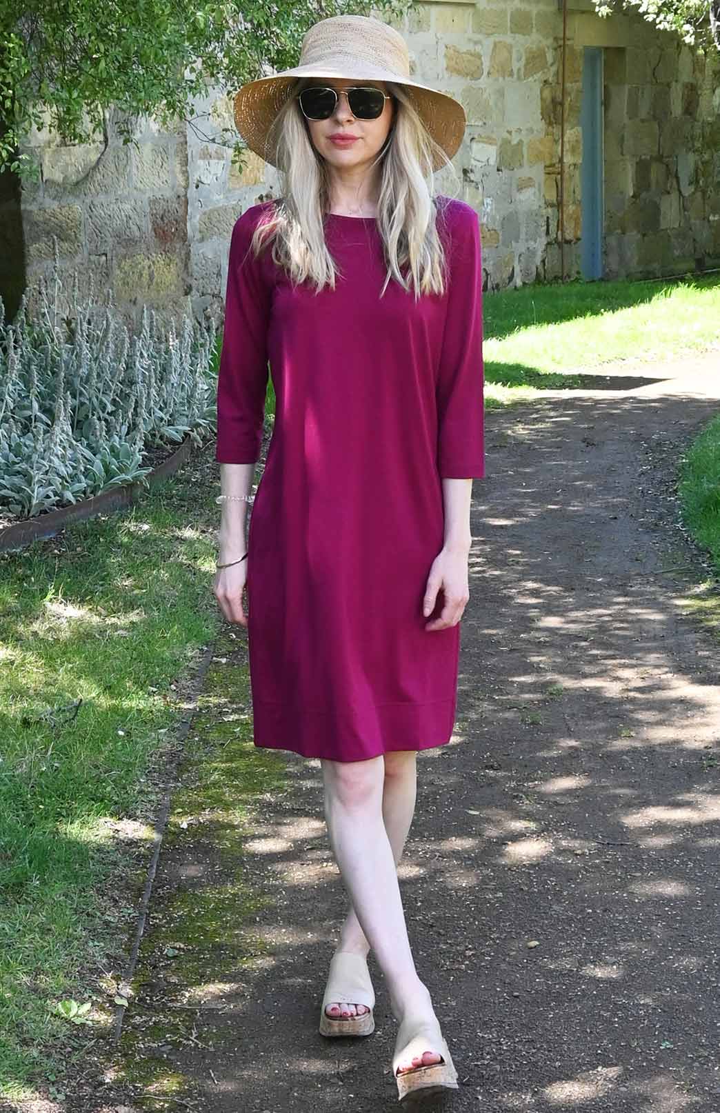 Magenta Women's Merino Wool Shift Dress