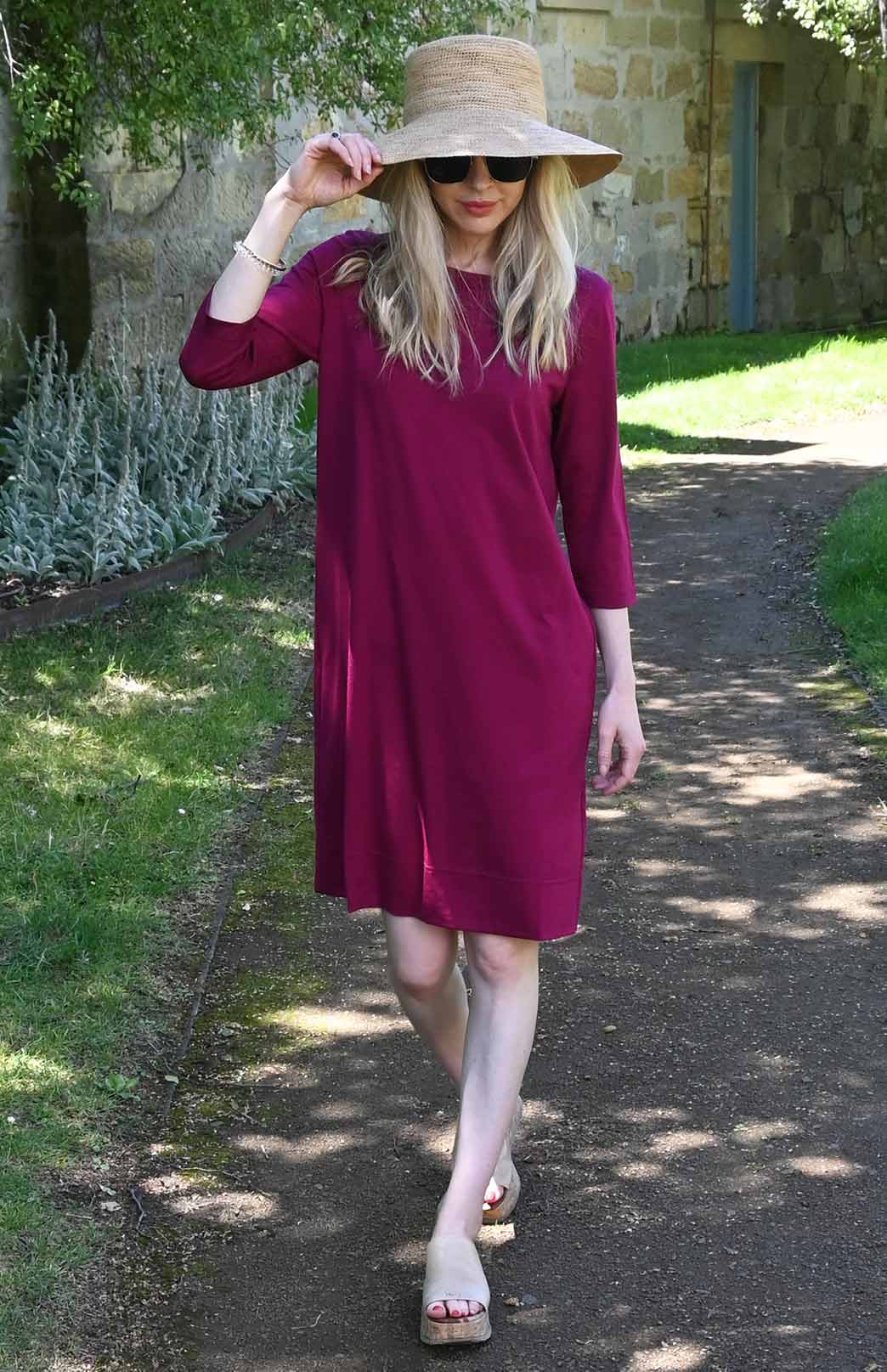 Magenta Women's Merino Wool Shift Dress