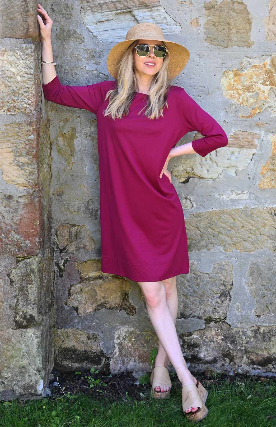 Magenta Women's Merino Wool Shift Dress