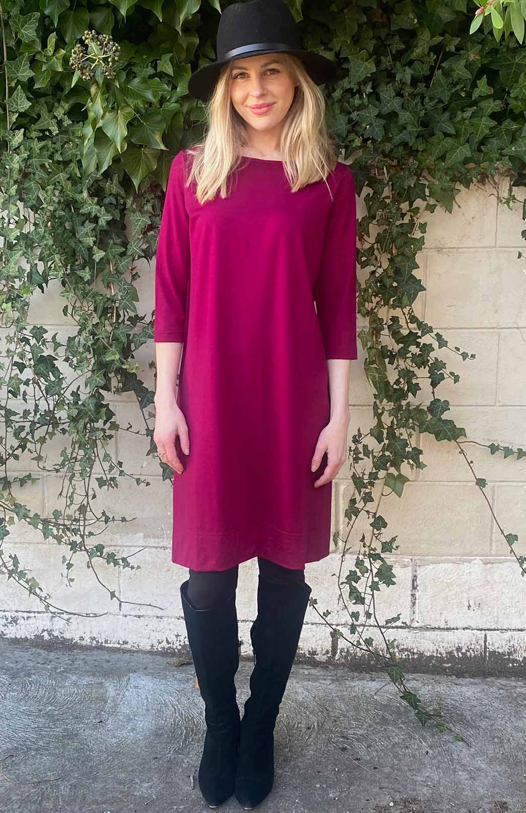Magenta Women&#39;s Merino Wool Shift Dress

