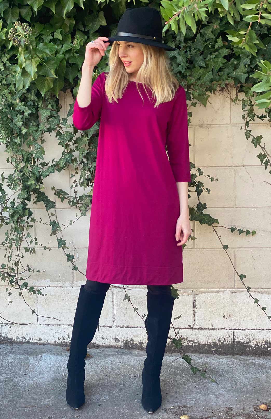 Magenta Women's Merino Wool Shift Dress