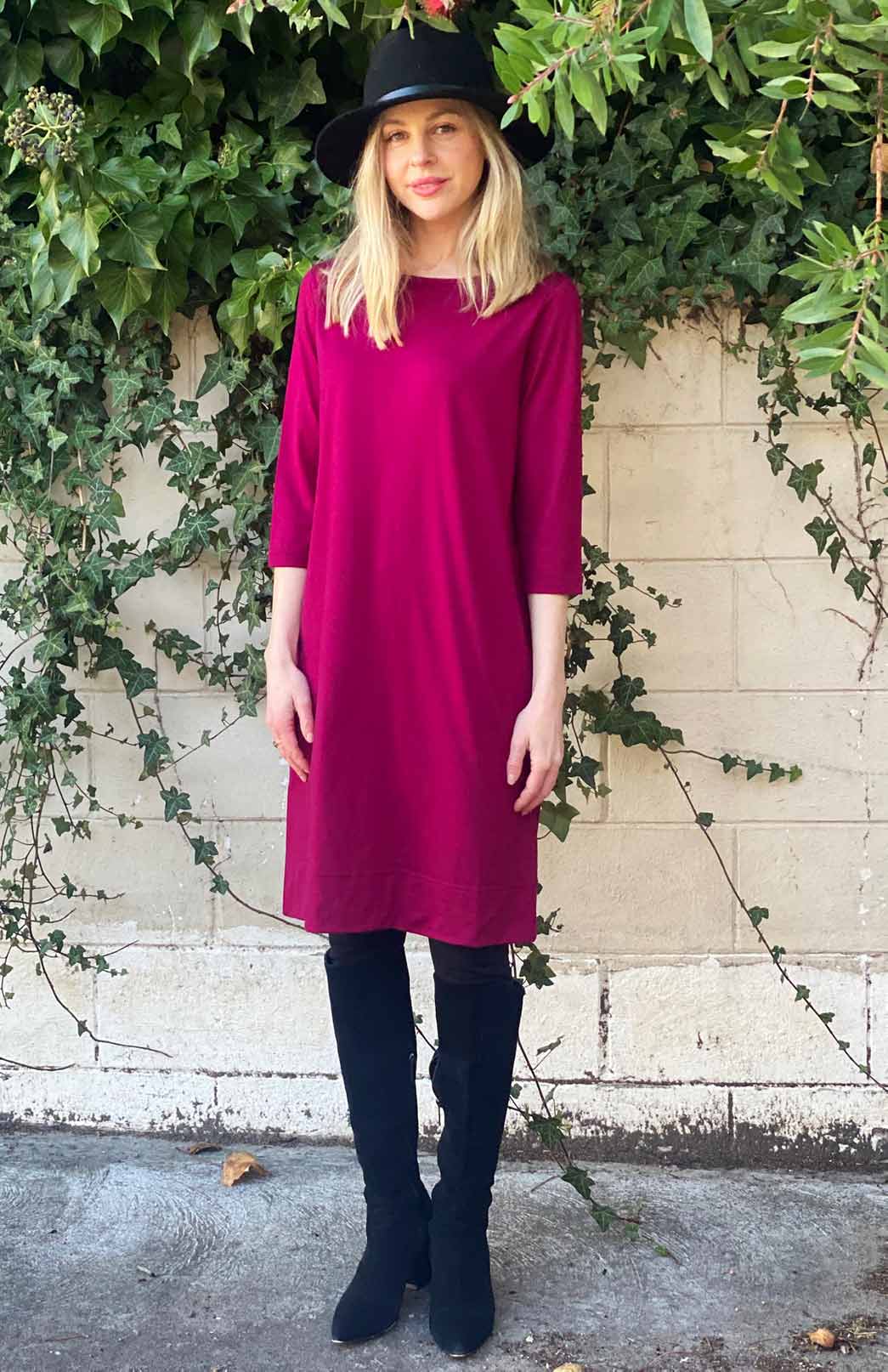 Magenta Women's Merino Wool Shift Dress