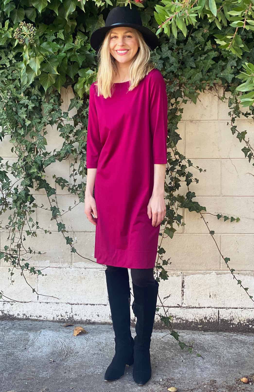 Magenta Women's Merino Wool Shift Dress