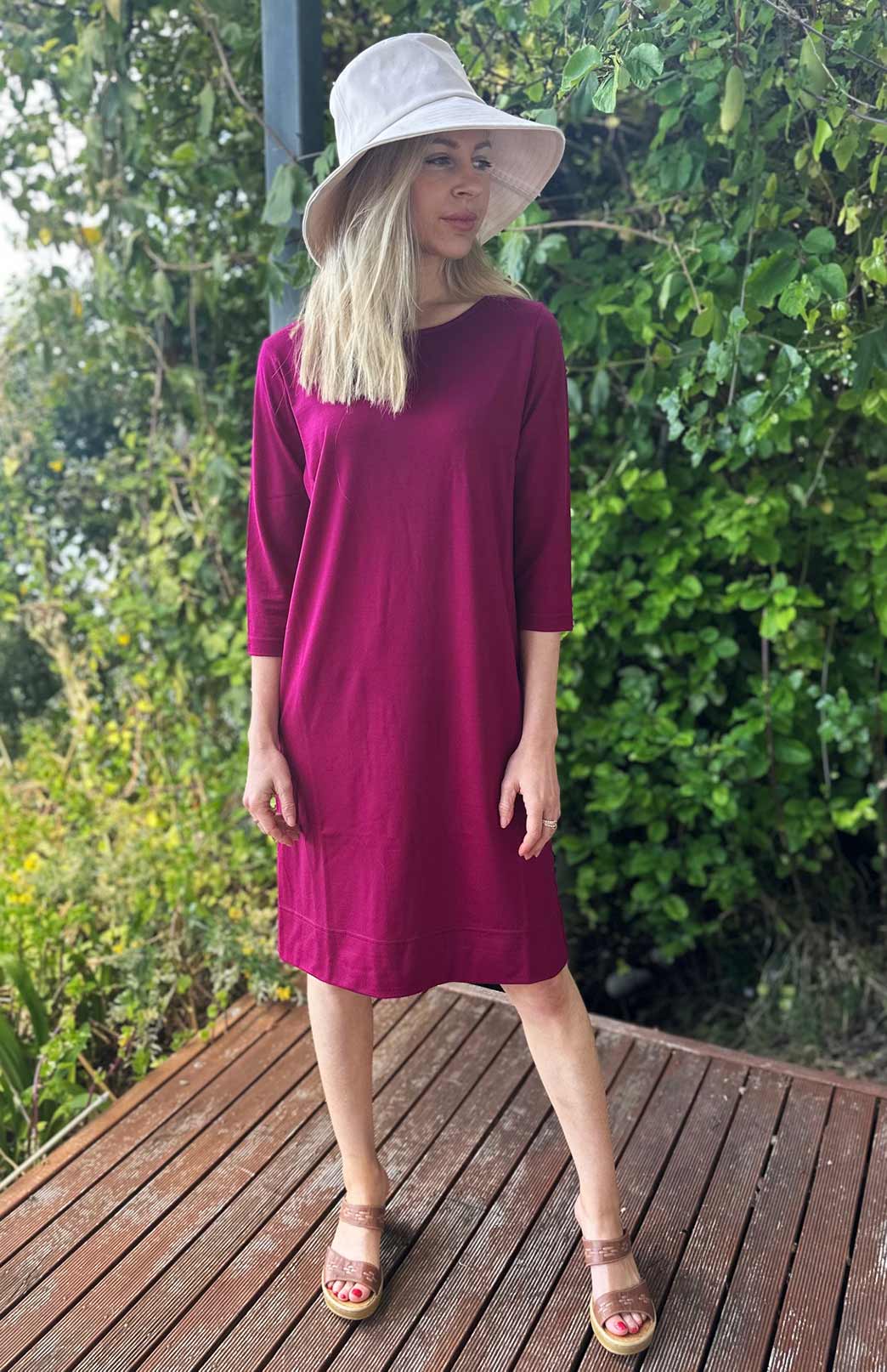 Magenta Women's Merino Wool Shift Dress
