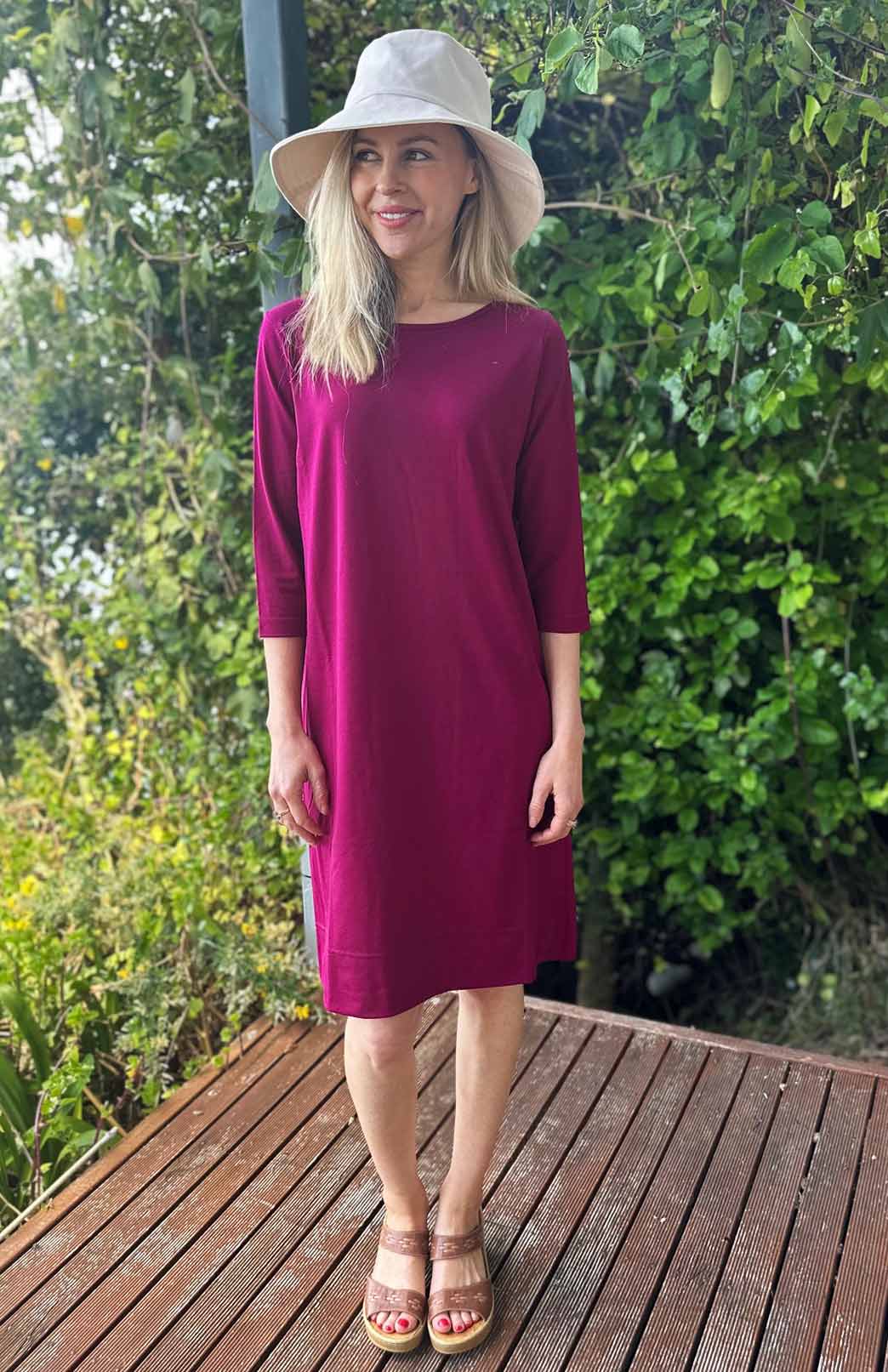 Magenta Women's Merino Wool Shift Dress