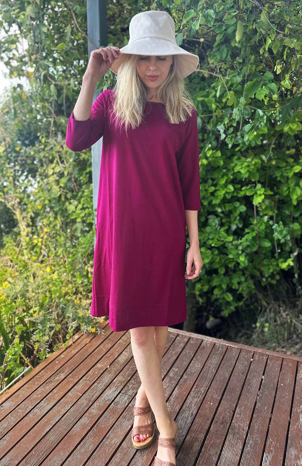 Magenta Women's Merino Wool Shift Dress