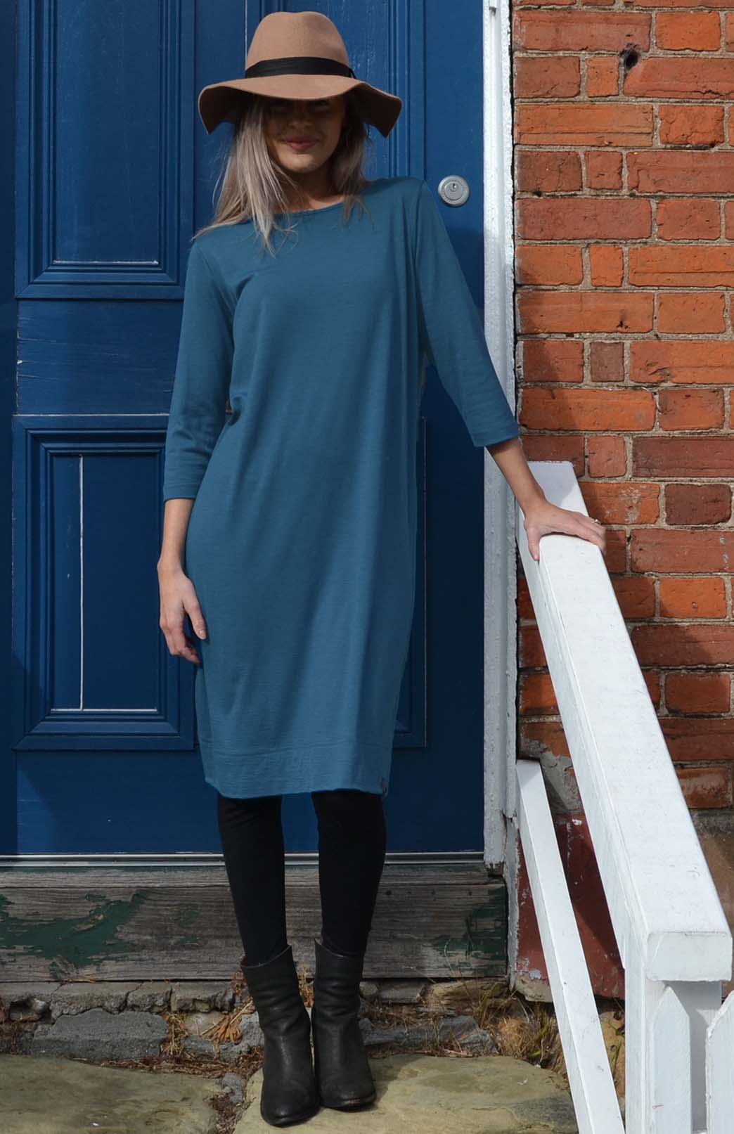 Storm Teal Women's Merino Wool Shift Dress