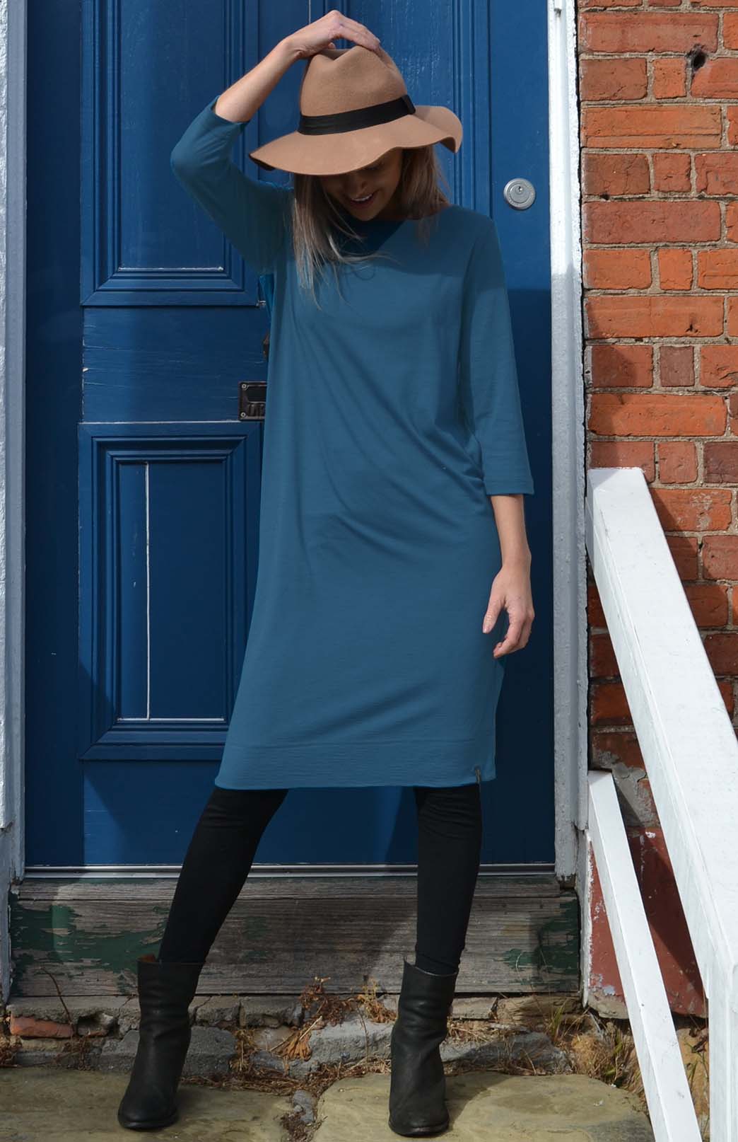 Storm Teal Women's Merino Wool Shift Dress