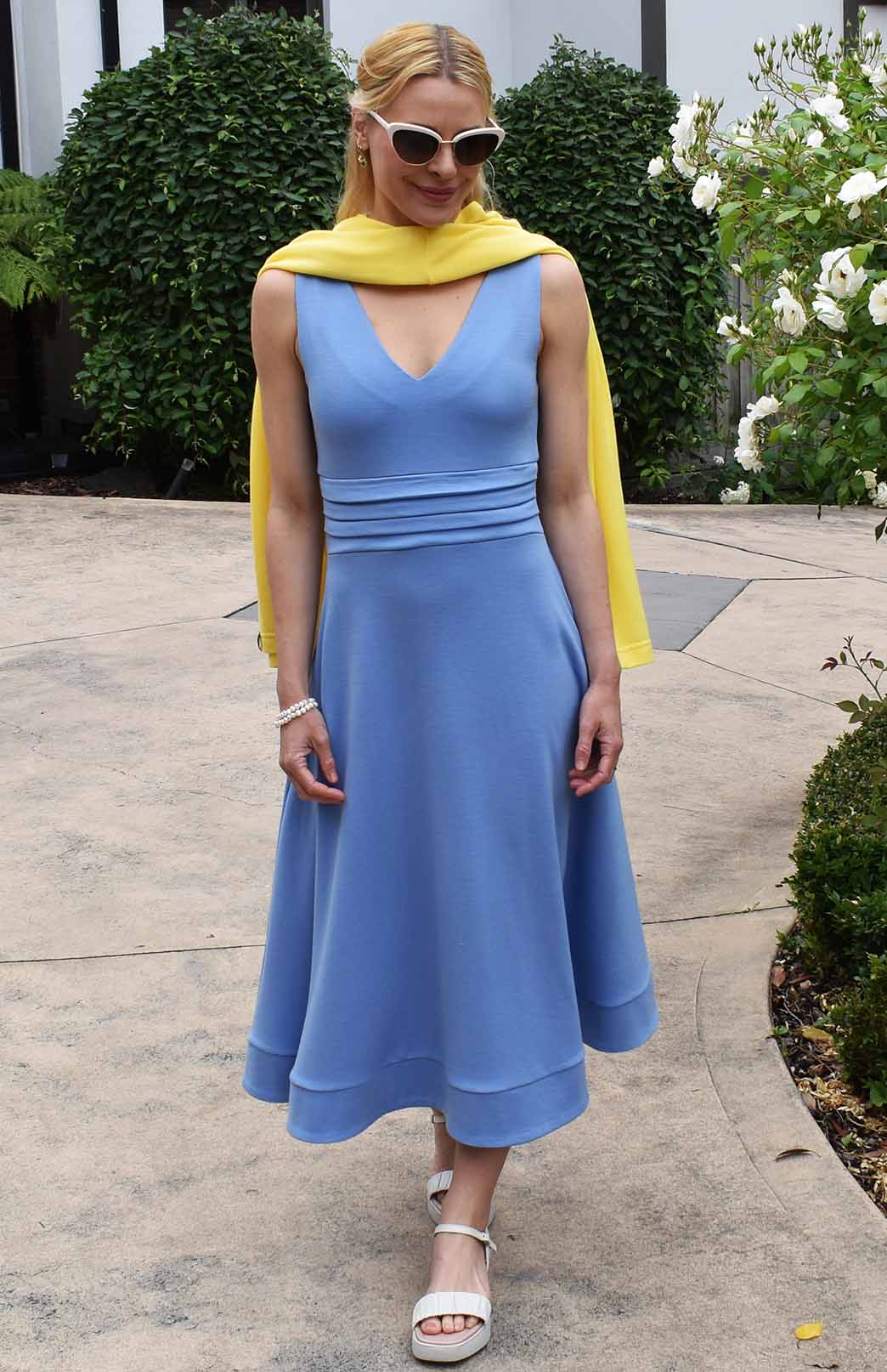 Jacaranda Blue Women's Merino Wool V-Neck A-Line Dress