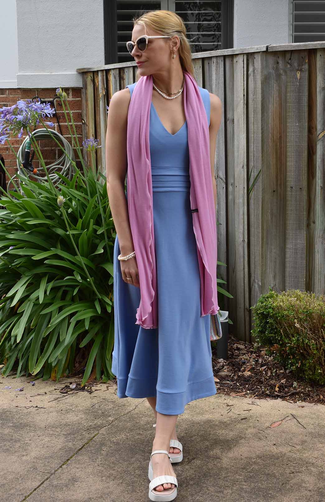 Jacaranda Blue Women's Merino Wool V-Neck A-Line Dress