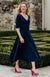 French Navy Blue Women&#39;s Merino Wool V-Neck Classic Dress
